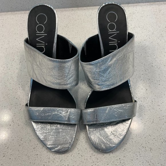 Calvin Klein Women's Mule: Silver Heel- Effortless Elegance Size 9 - Picture 2 of 4
